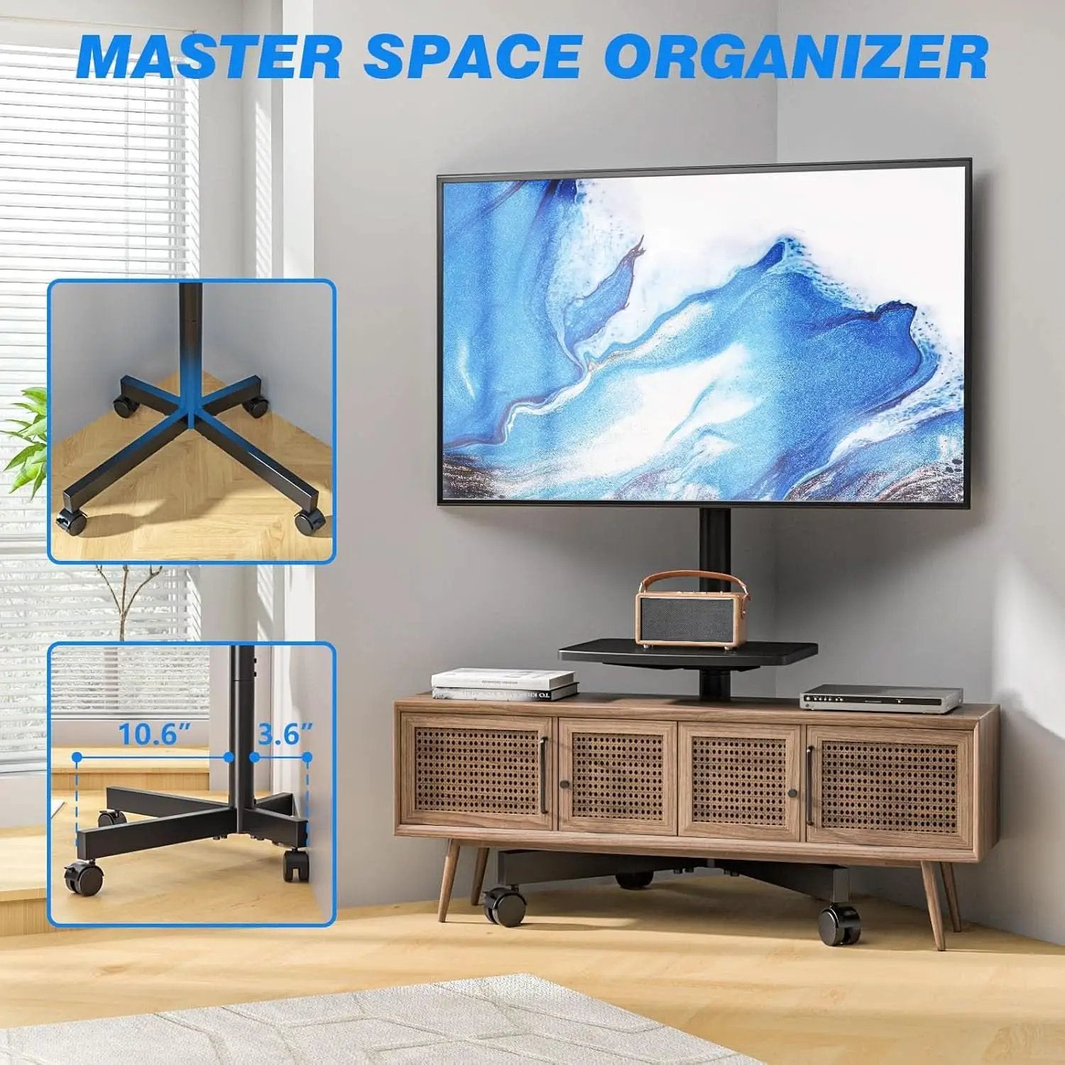 Mobile TV Stand Adjustable Height For 23 To 60 Inch TVs from PriceLows™