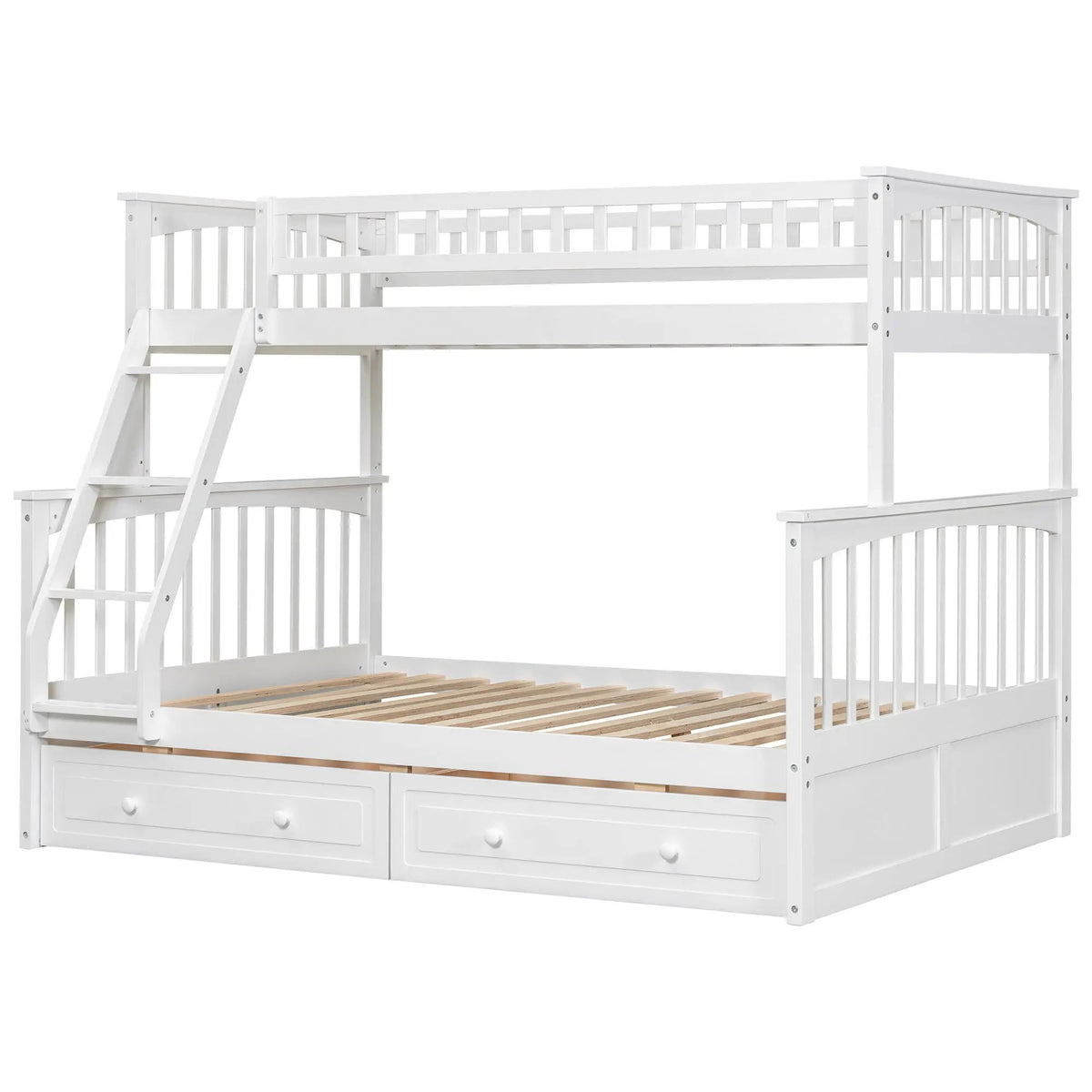 Bunk Bed With Drawers | Convertible Storage Design | Solid Pine Wood | Fence-Shaped Guardrail
