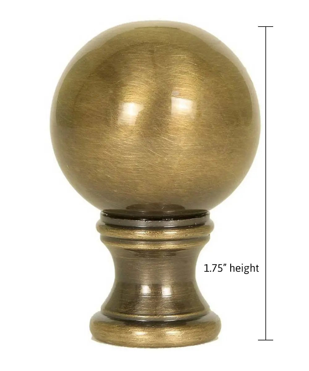 Lamp Finial | Solid Sphere Shape | Antique Brass Finish | 1.75 Inch Height