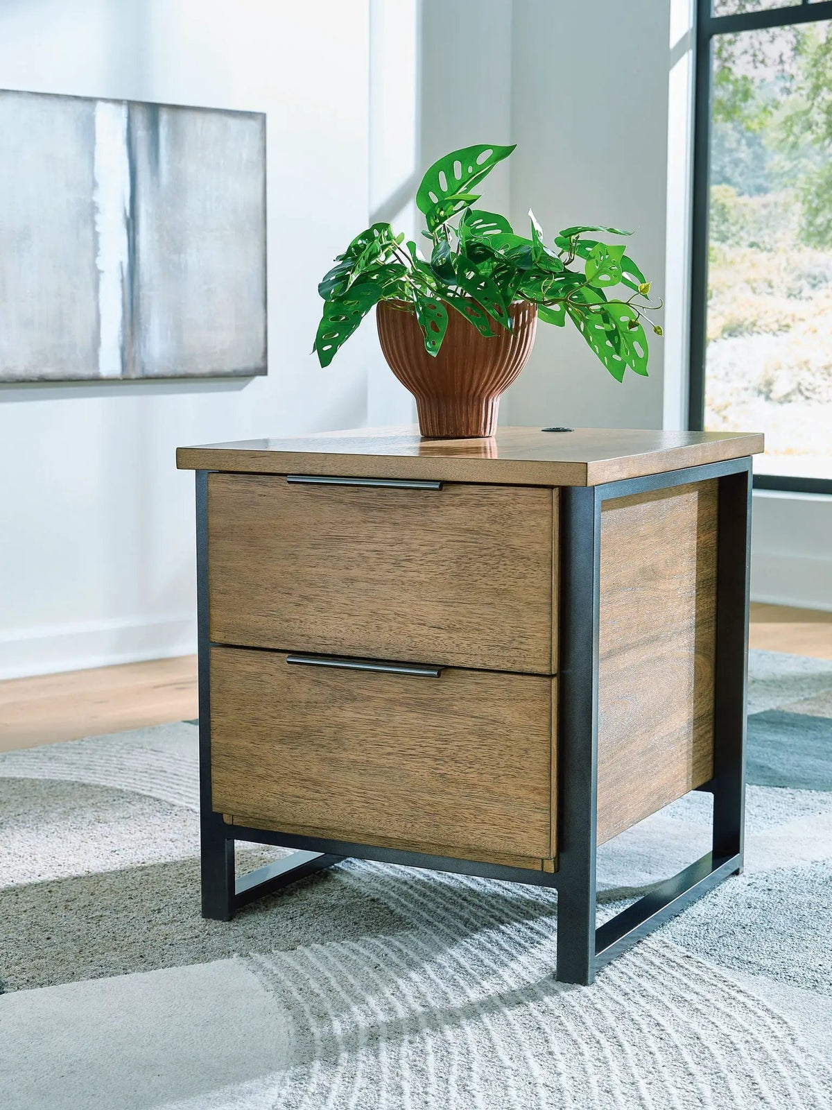 Montia Cocktail Table | Light Wood-Tone Finish | Contrasting Frame | Mixed-Material Look