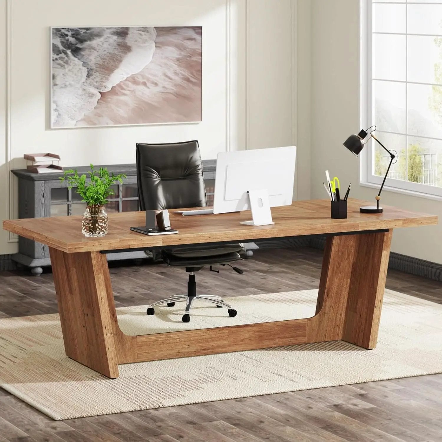 Walnut 70 Inch Executive Desk For Home Office Workspace from PriceLows™