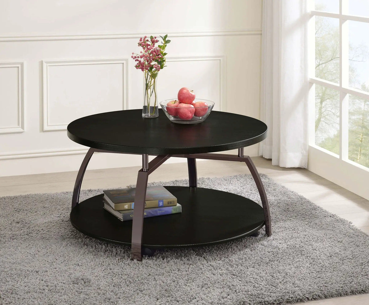 Dacre Round Engineered Wood Top Coffee Table Dark | 35 x 35 x 18.25 in | Engineered Wood & Metal | Charcoal