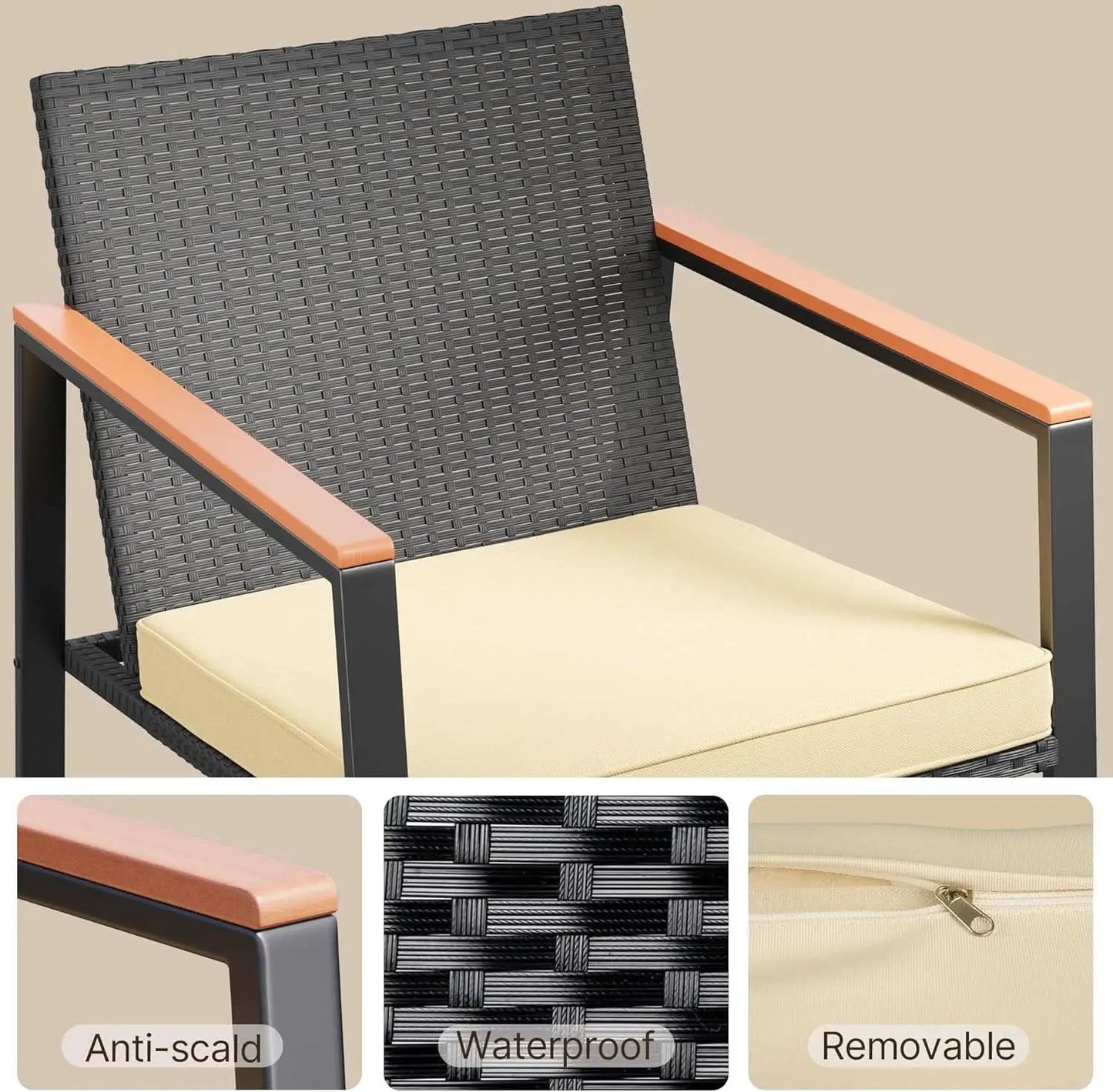 3 Piece Rocking Patio Bistro Set With Anti Scald Armrests Glass Table Cushions Outdoor Wicker Furniture from PriceLows™