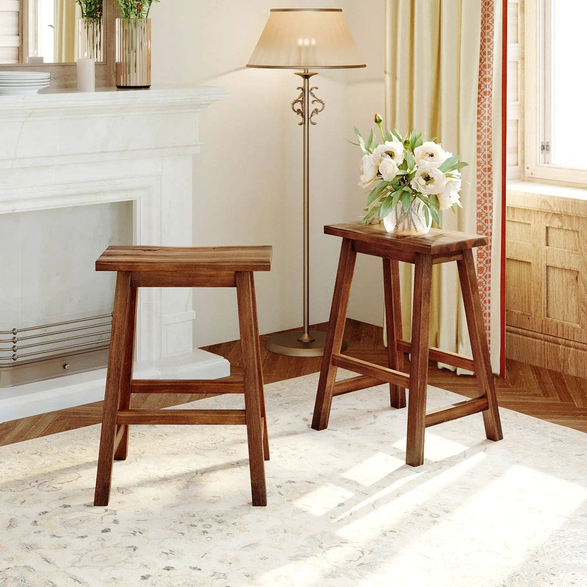Kitchen Island Set | 3 Piece | Rustic Finish | Solid Rubber Wood