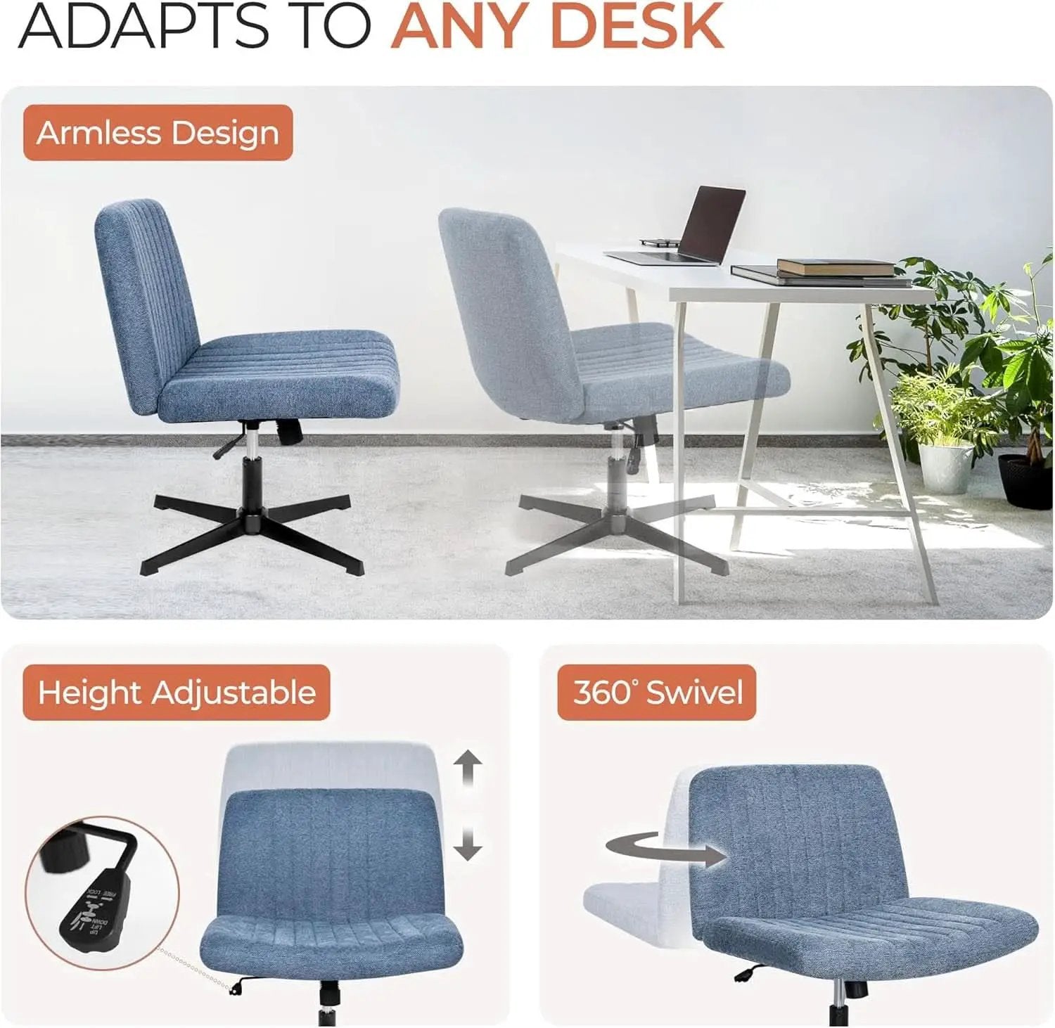 Blue Fabric Padded Cross Legged Office Chair Height Adjustable from PriceLows™