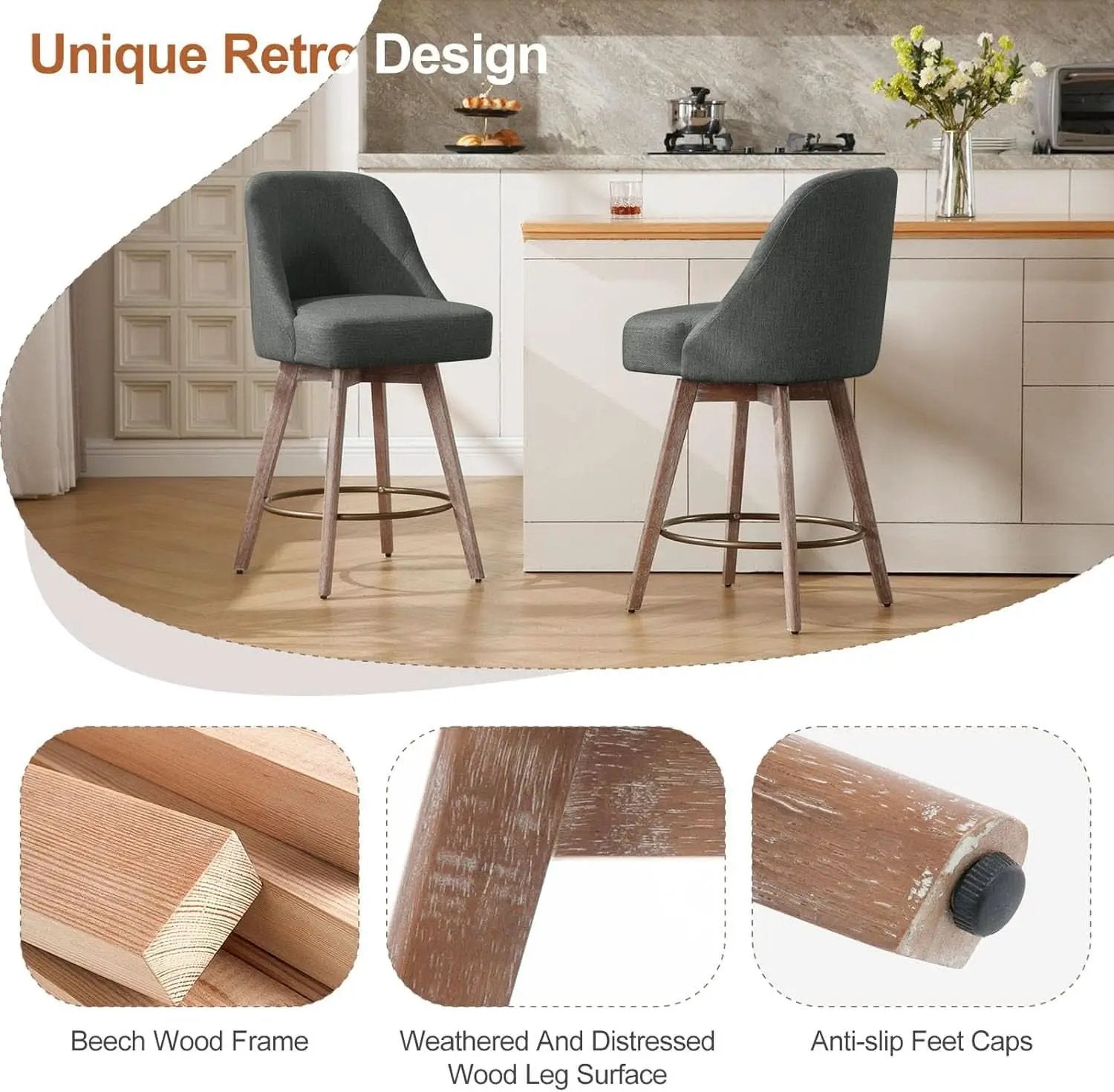 Counter Height Bar Stools Set Of Four 26 Inch Gray from PriceLows™