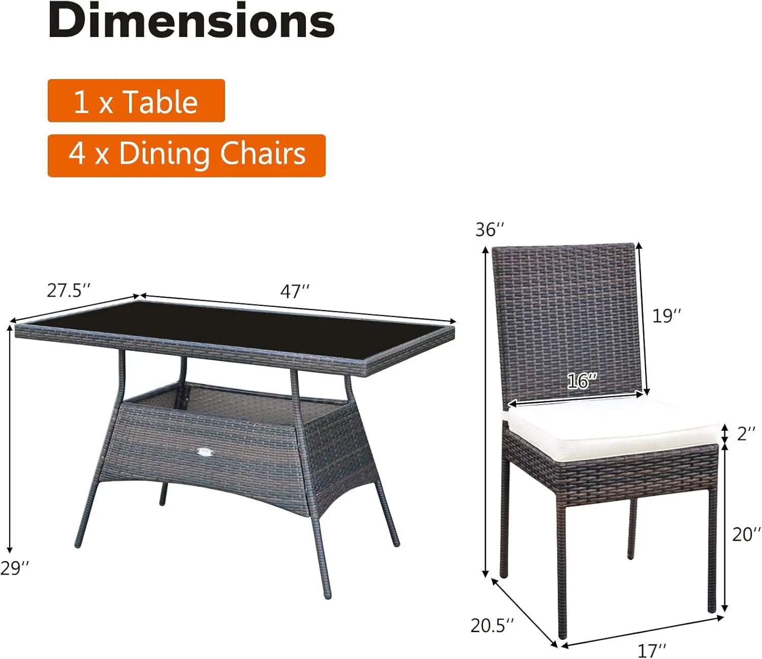 5 Piece Outdoor Patio Wicker Dining Set With Tempered Glass Table from PriceLows™