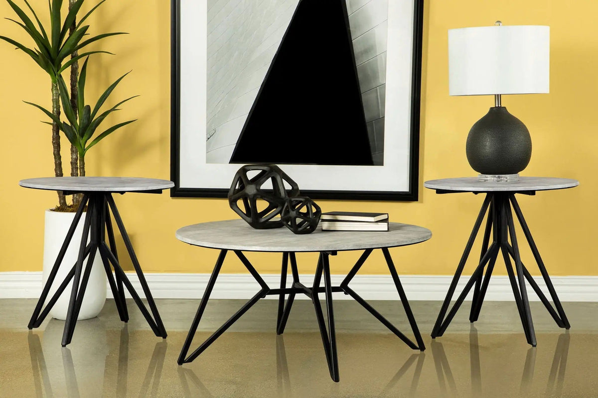Hadi 3-piece Round SmartTop Coffee and End Table Set Cement | 3-Piece Set | Metal | Dining Room