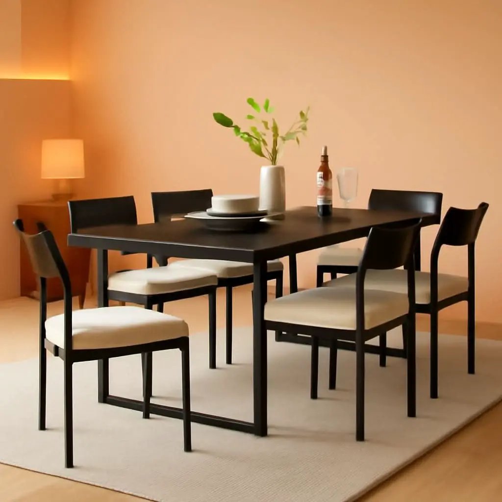 Six Seat Contemporary Dining Set Black Upholstered from PriceLows™