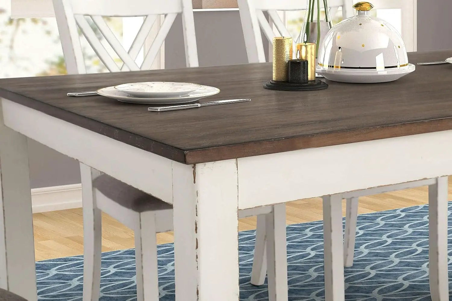 Seven Piece Rectangular Dining Table Set Two Tone Finish from PriceLows™