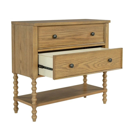 2 Drawer Accent Chest - | 14.75 x 36 x 34.25 in | Solid Wood & Metal | Natural