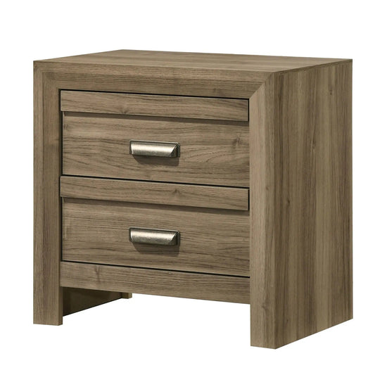 2 Drawer Nightstand With Pulls, Bedroom Furniture Light | 23.6 x 15.9 x 23.6 in | Solid Wood & Metal | Brown