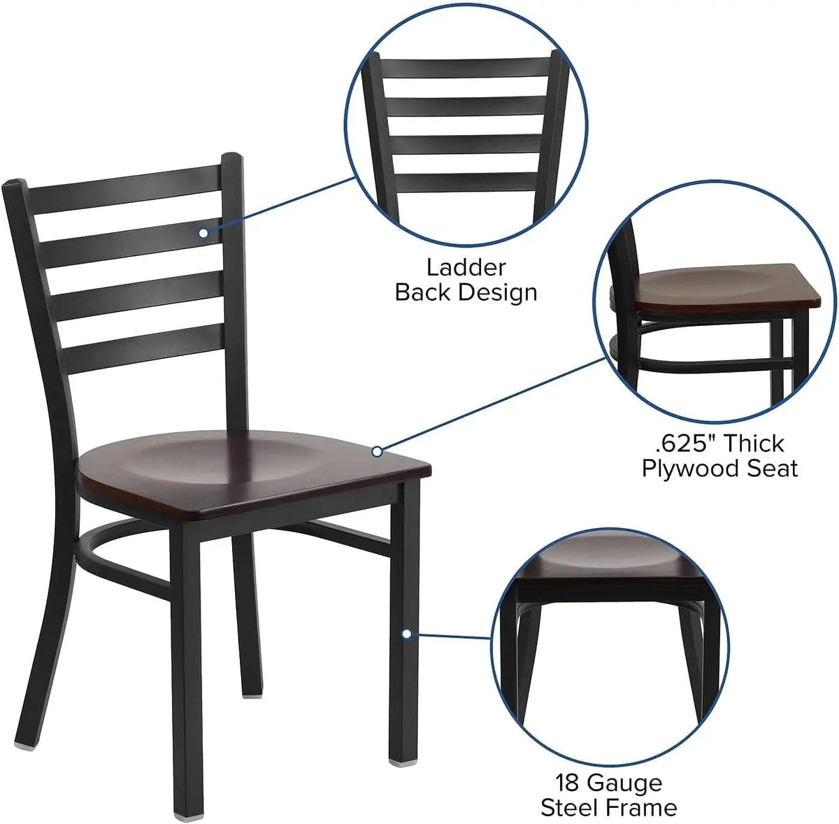 2 Pack Hercules Series Black Ladder Back Metal Dining Chair With Mahogany Seat For Restaurants from PriceLows™