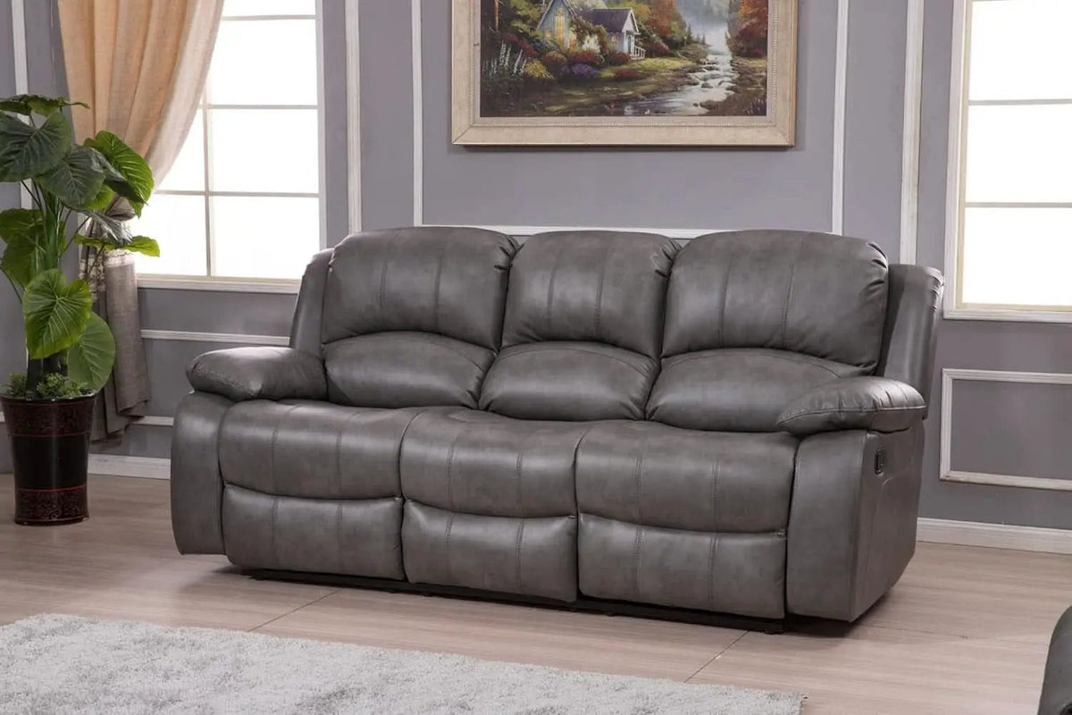 2 Piece Bonded Leather Reclining Sofa Loveseat Set Gray Living Room Furniture Set 8018 from PriceLows™