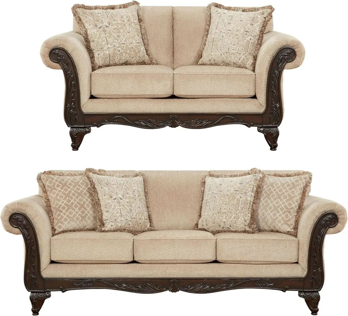 2 Piece Living Room Set Sofa and Loveseat in Beige Wheat from PriceLows™