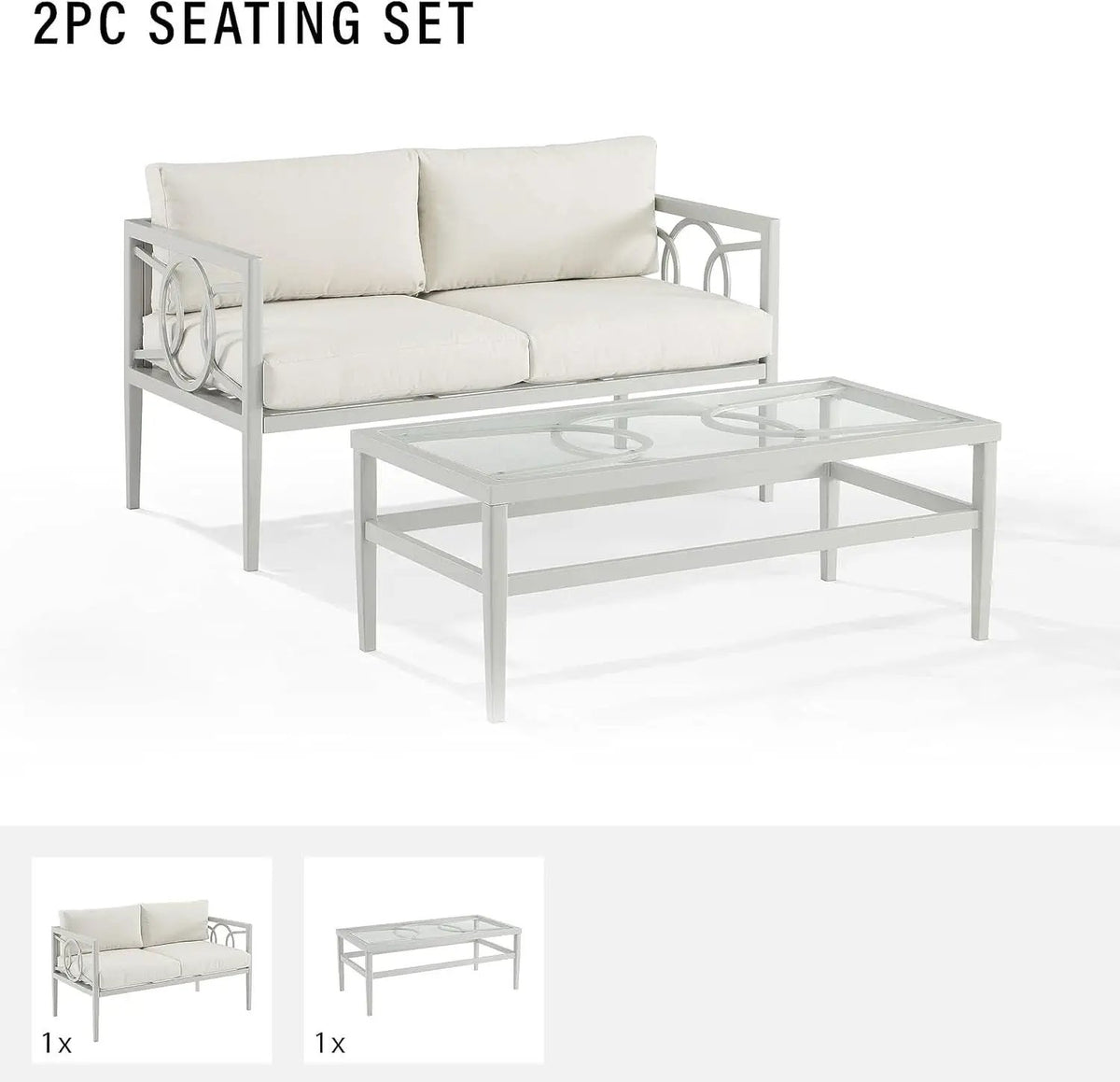 2 Piece Outdoor Coffee Table And Loveseat Set Gray Frame Creme Cushions from PriceLows™