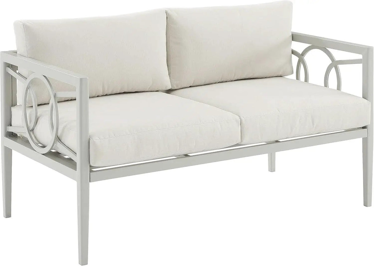2 Piece Outdoor Coffee Table And Loveseat Set Gray Frame Creme Cushions from PriceLows™