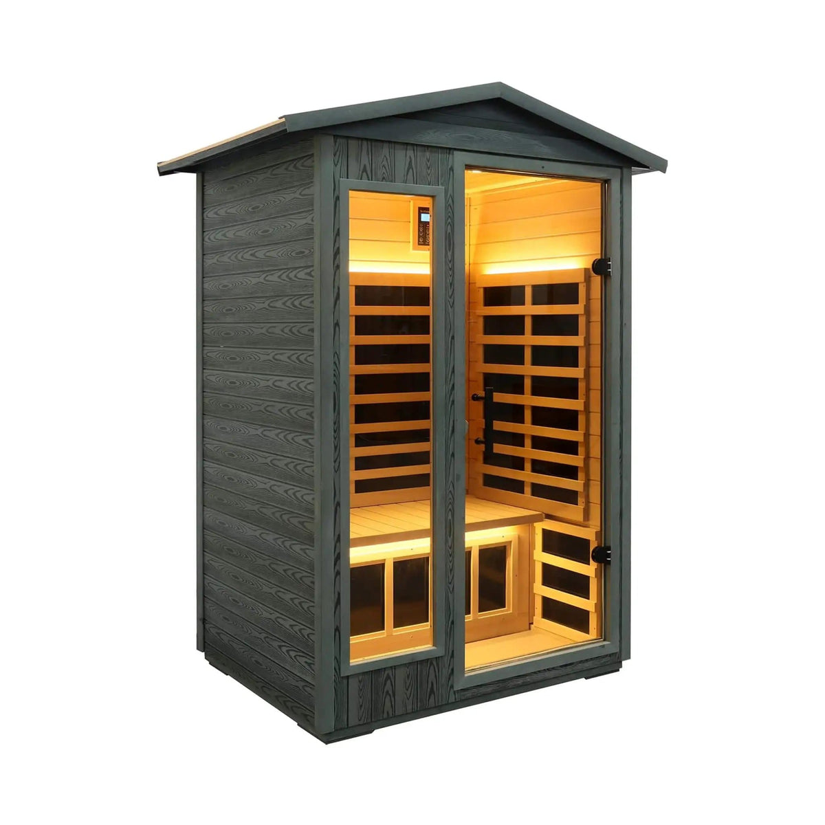 Riva Premium 2 Person Black Carbonized Walnut Low EMF Far Infrared Outdoor Sauna | 2-Person | Walnut Wood | Infrared Sauna