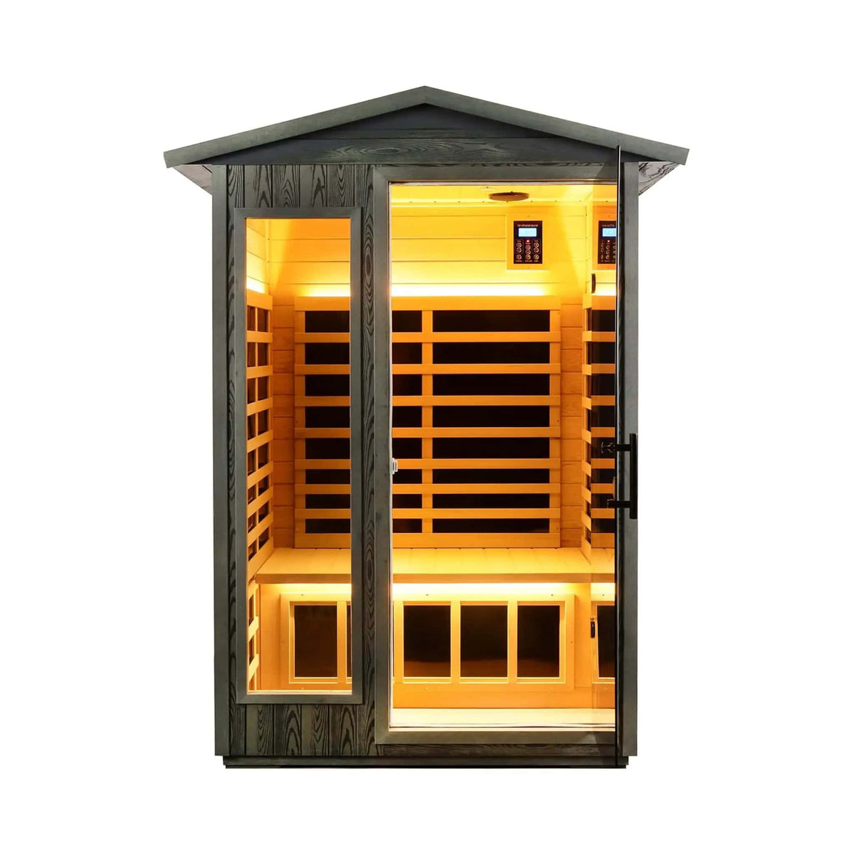Riva Premium 2 Person Black Carbonized Walnut Low EMF Far Infrared Outdoor Sauna | 2-Person | Walnut Wood | Infrared Sauna