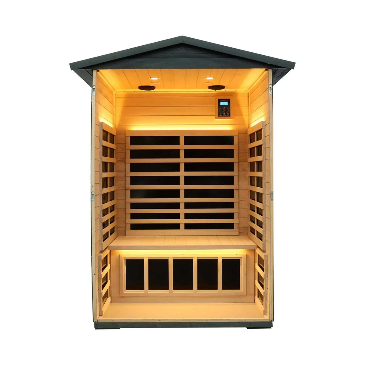 Riva Premium 2 Person Black Carbonized Walnut Low EMF Far Infrared Outdoor Sauna | 2-Person | Walnut Wood | Infrared Sauna