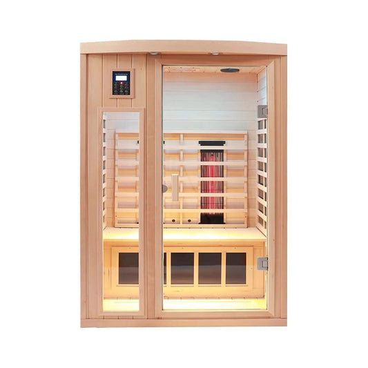 Orien Premium 2 Person Low EMF FAR Infrared Heat Wood Home Personal Spa Sauna With | 2-Person | Tempered Glass | Outdoor Living
