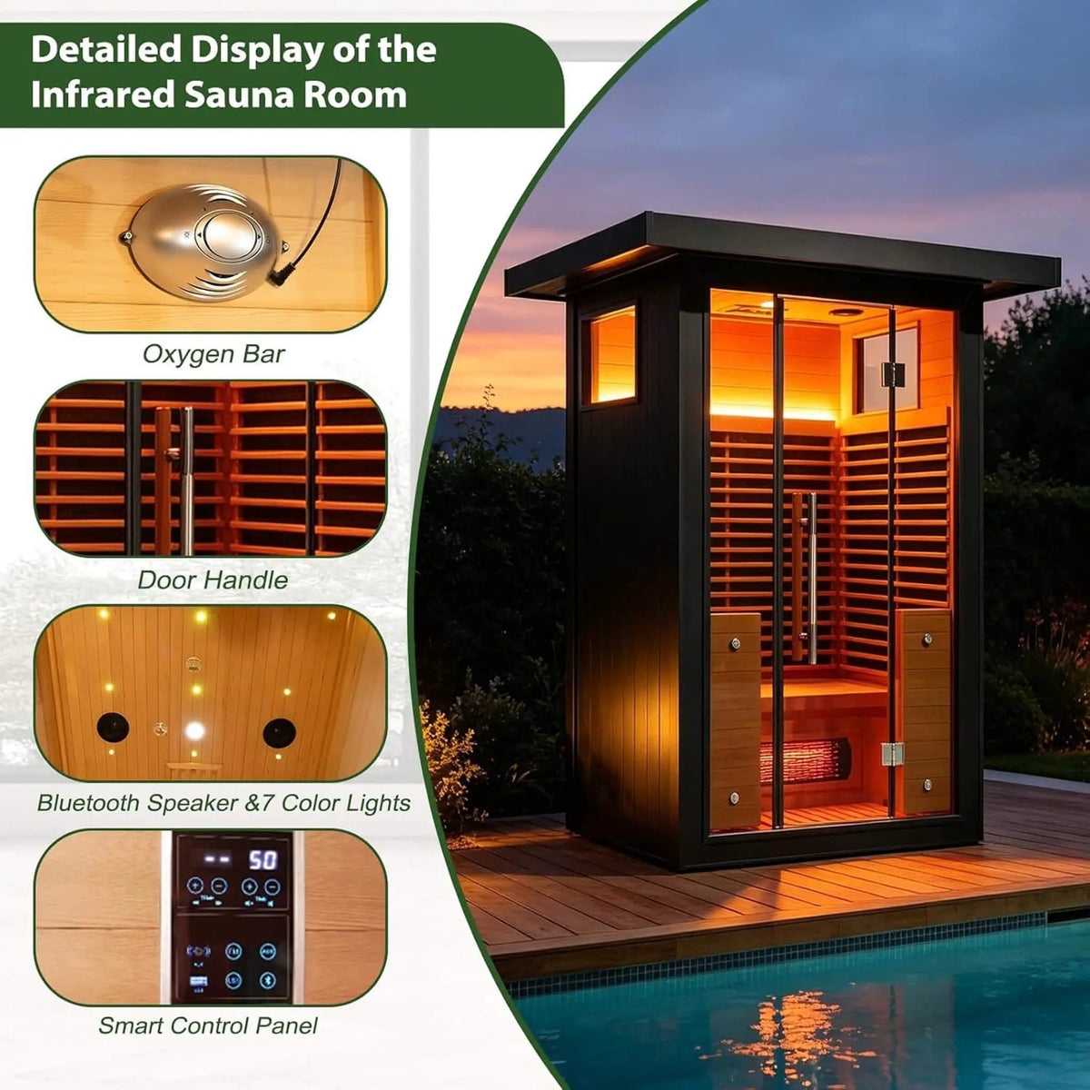 Lugano 2 Person Outdoor Full Spectrum Infrared Sauna With Aluminum Alloy Exterior | 2-Person | Aluminum | Outdoor Living