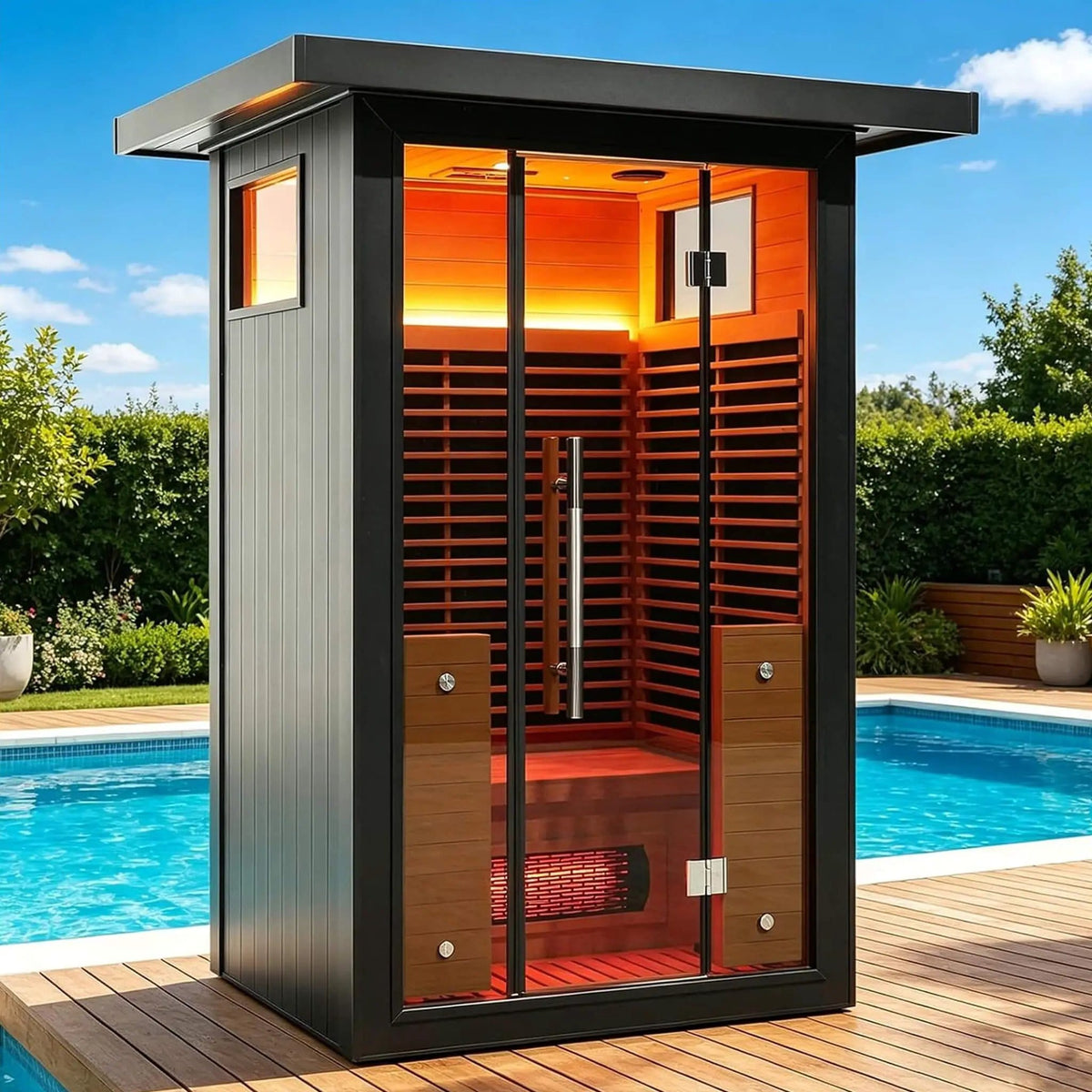 Lugano 2 Person Outdoor Full Spectrum Infrared Sauna With Aluminum Alloy Exterior | 2-Person | Aluminum | Outdoor Living