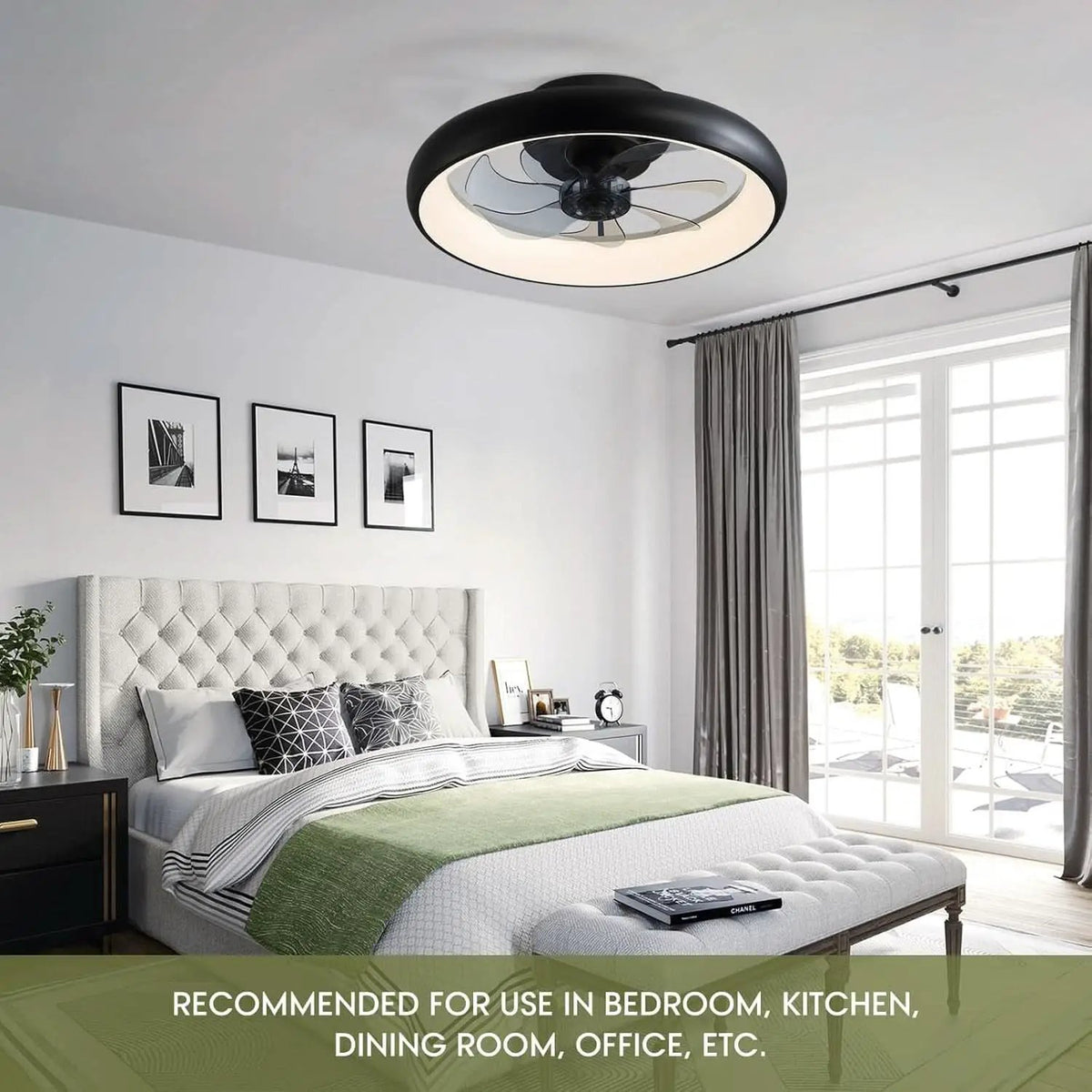 20 Inch Black Flush Mount Smart Ceiling Fan With LED Lights from PriceLows™