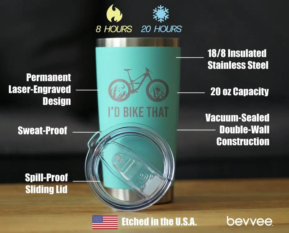 Insulated Coffee Tumbler | 20 oz Stainless Steel | Sliding Lid | I'd Bike That