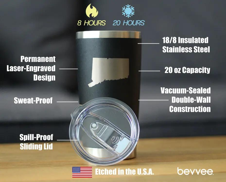 Connecticut State Outline Coffee Tumbler | 20 Oz | Double Wall Stainless Steel | Sliding Lid