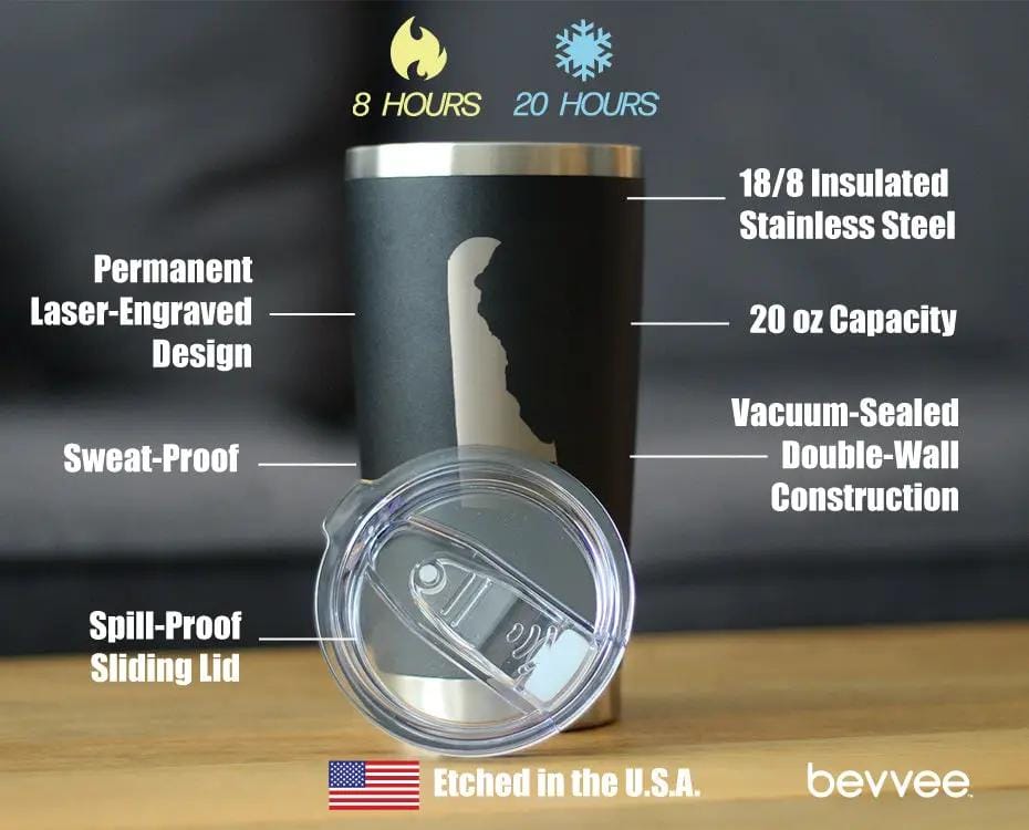 Insulated Coffee Tumbler | 20 oz Stainless Steel | Sliding Lid | Delaware State Outline