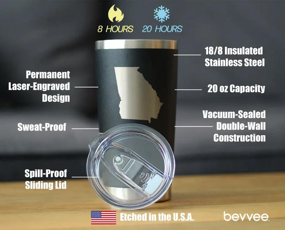 Georgia State Outline Coffee Tumbler | 20 Oz | Double Wall Stainless Steel | Sliding Lid