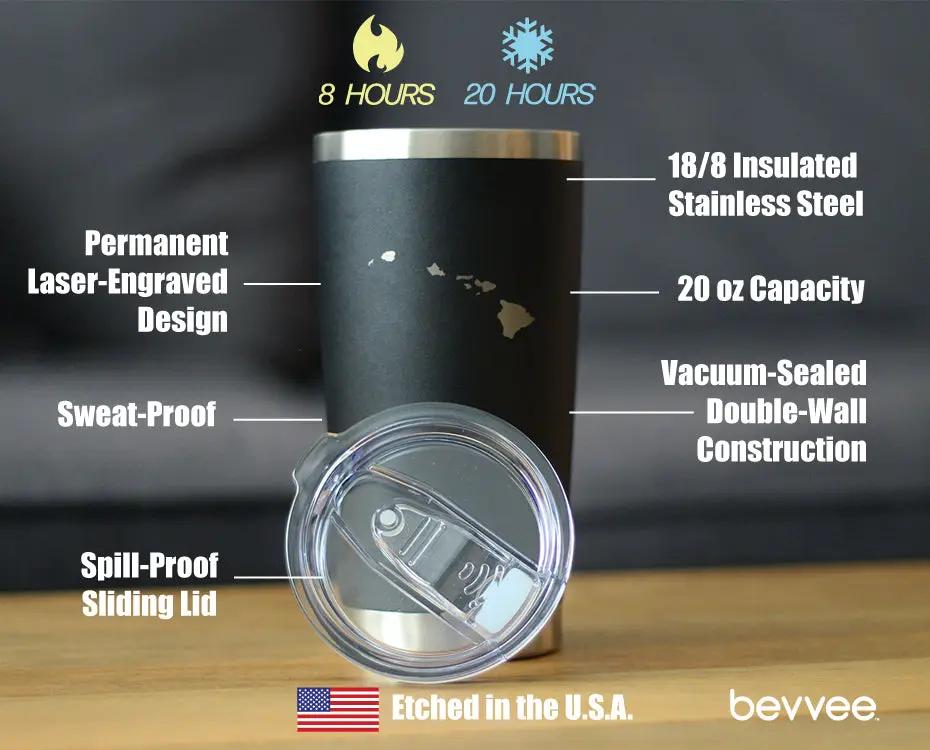 Hawaii State Outline Coffee Tumbler | 20 Oz | Double Wall Stainless Steel | Sliding Lid