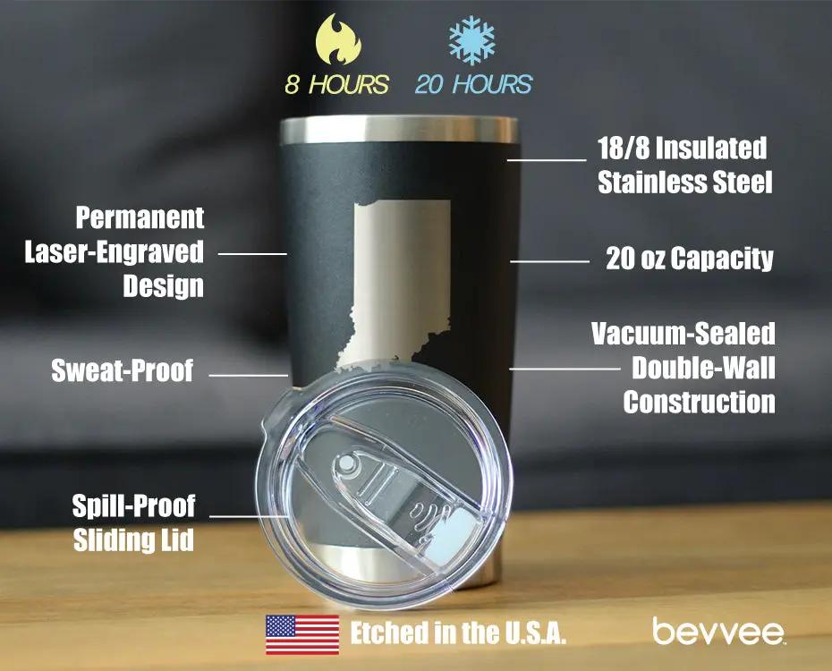 Indiana State Outline Coffee Tumbler | 20 Oz | Double Wall Stainless Steel | Sliding Lid