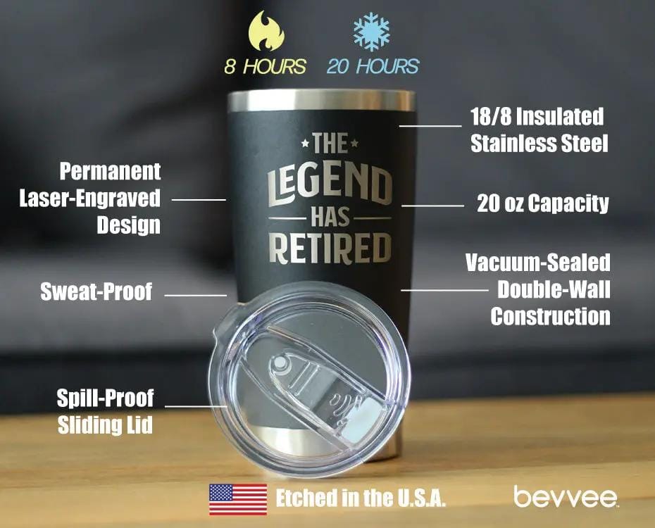 Insulated Coffee Tumbler | 20 oz Stainless Steel | Sliding Lid | The Legend Has Retired