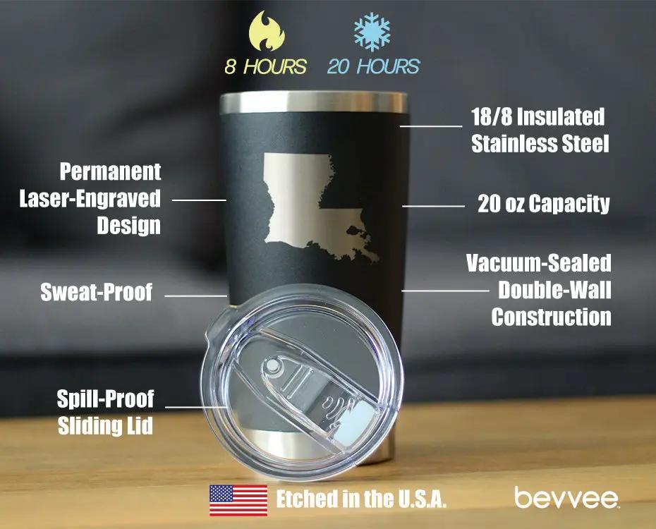 Louisiana State Outline Coffee Tumbler | 20 Oz | Double Wall Stainless Steel | Sliding Lid
