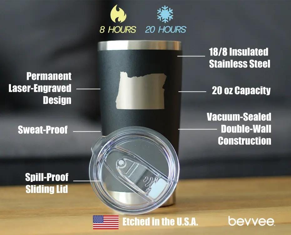 Insulated Coffee Tumbler | 20 oz Stainless Steel | Sliding Lid | Oregon State Outline