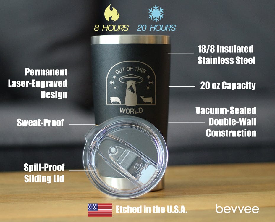 Insulated Stemless Wine Tumbler | 20 oz Stainless Steel | Sliding Lid | Out of This World (Style 2)