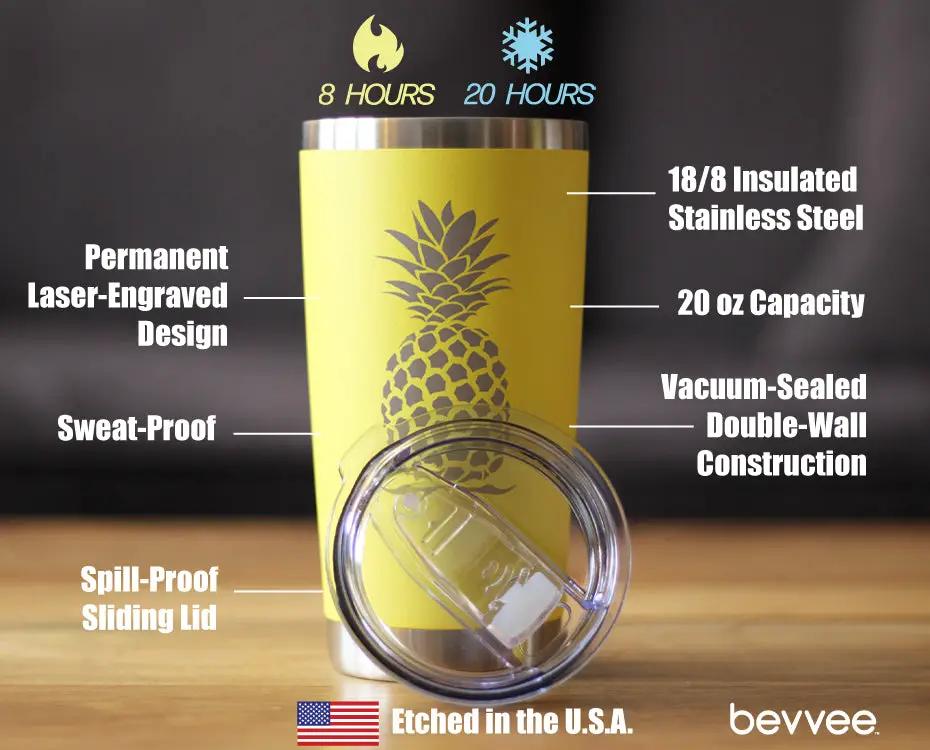 Pineapple Coffee Tumbler | 20 Oz | Double Wall Stainless Steel | Sliding Lid