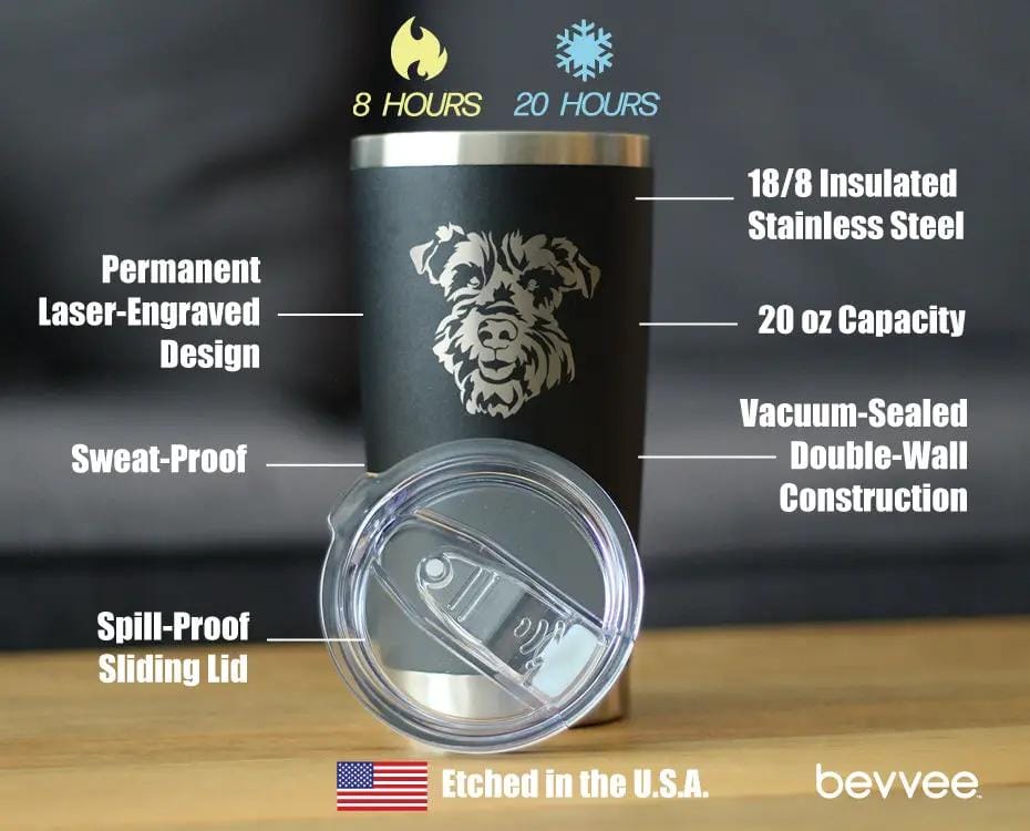Insulated Coffee Tumbler | 20 oz Stainless Steel | Sliding Lid | Schnauzer Face