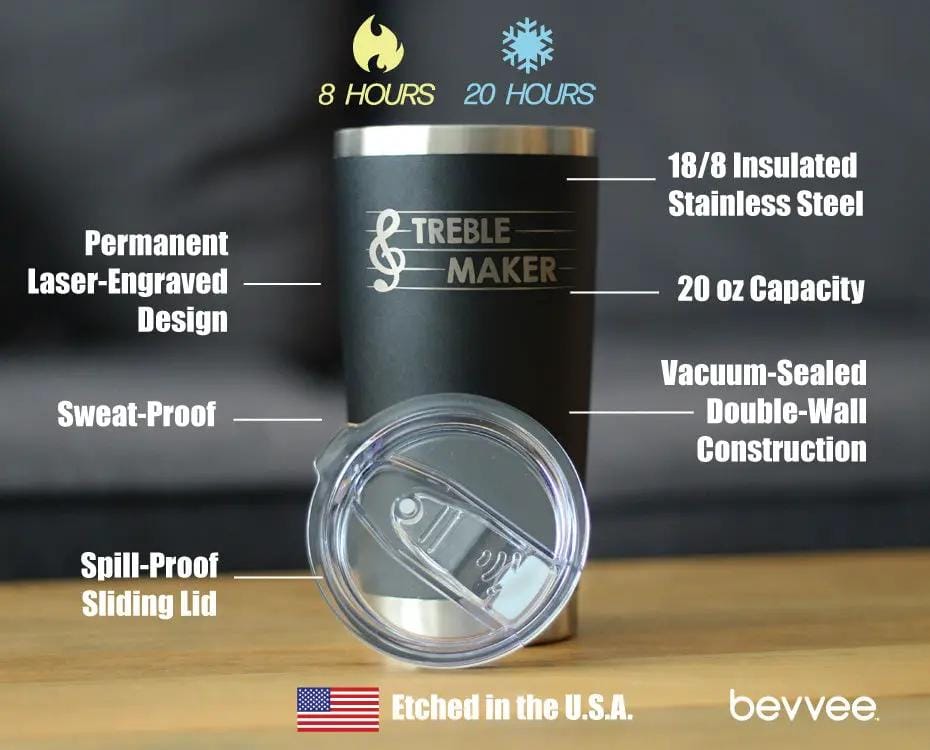 Insulated Coffee Tumbler | 20 oz Stainless Steel | Sliding Lid | Treble Maker