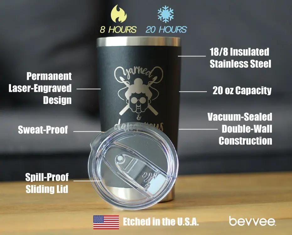 Insulated Coffee Tumbler | 20 oz Stainless Steel | Sliding Lid | Yarned & Dangerous