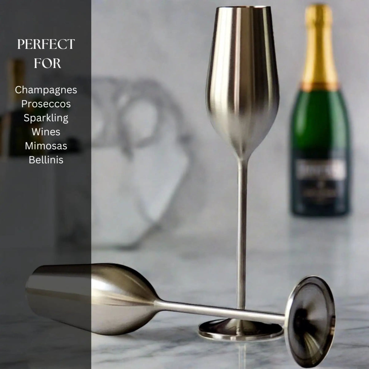 Champagne Flutes | Stainless Steel | Unbreakable Build | Silver Finish