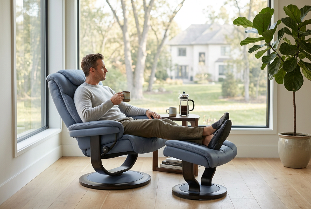 Contemporary Euro Recliner | Plush Cushioning | With Ottoman