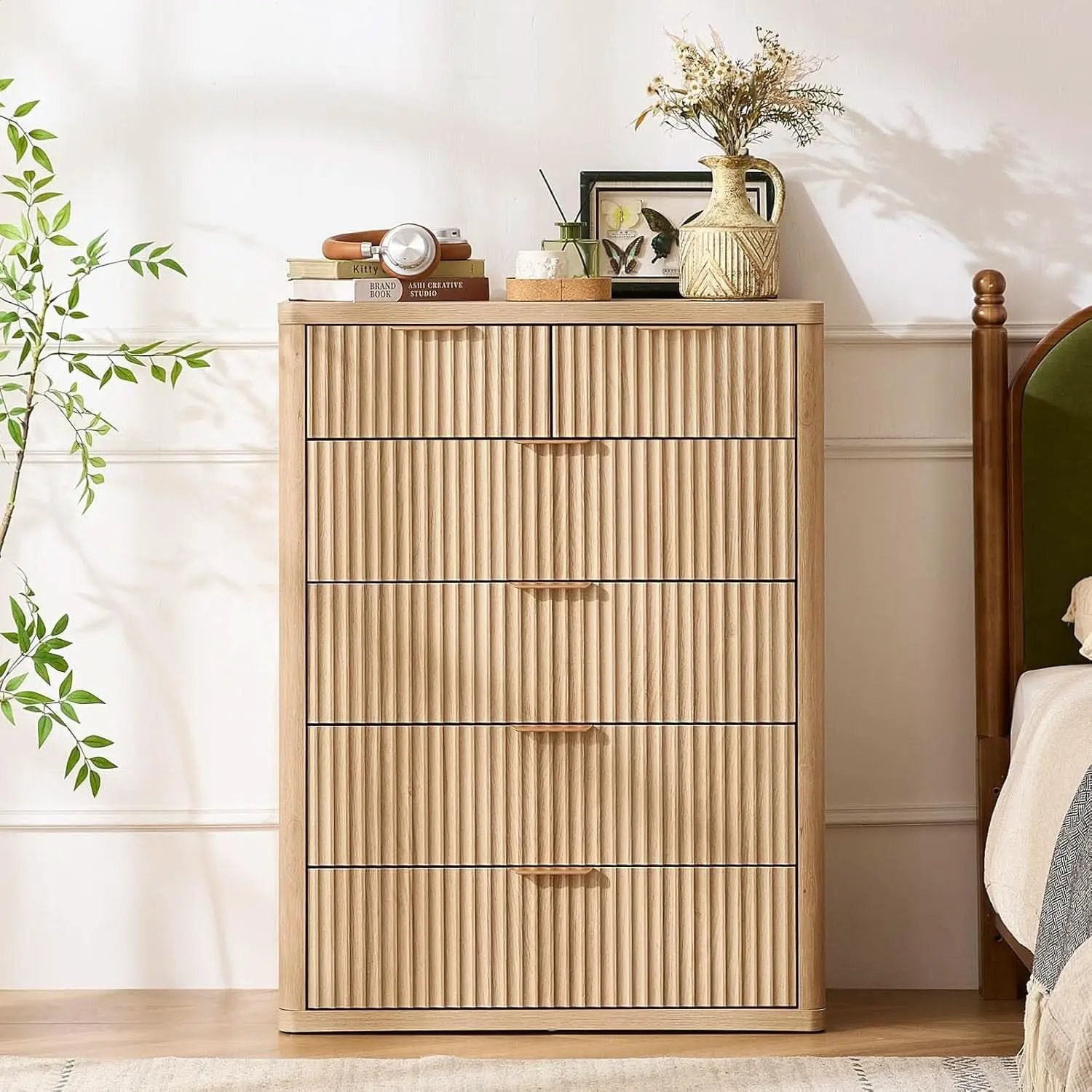 Distressed Fluted Dresser Featuring Six Drawers 42Inch from PriceLows™