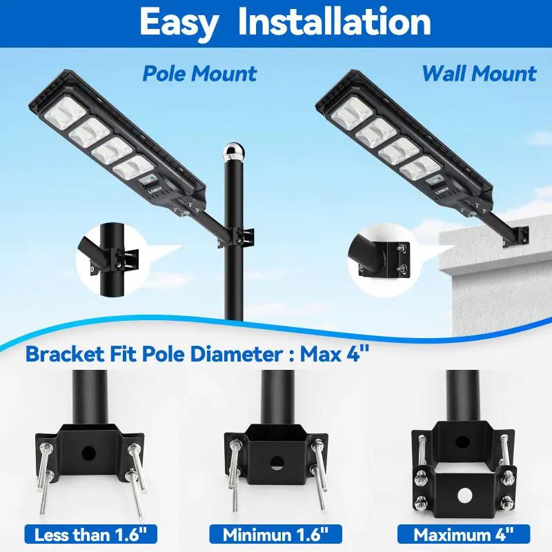 LED Solar Street Lights | 200W | 25000 Lumens | 4 Pack