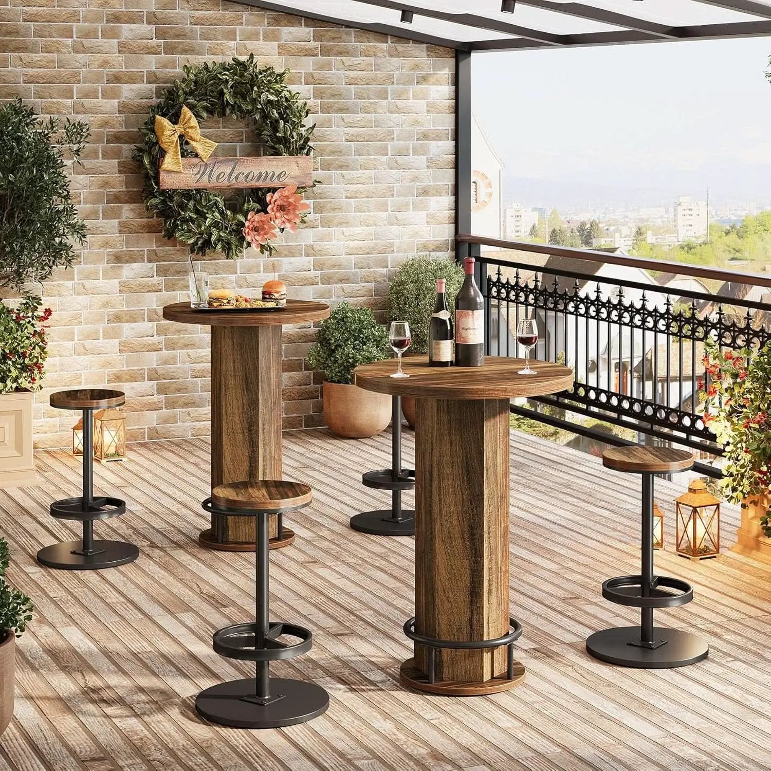 Round Bar Table With Chairs Matte Black Powder coated from PriceLows™