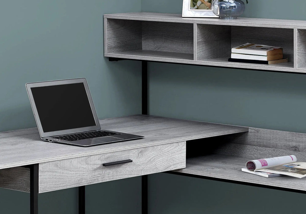 L-Shaped Corner Computer Desk With Shelves | 59 Inch Width | 2 Open Shelves | Split Worksurface