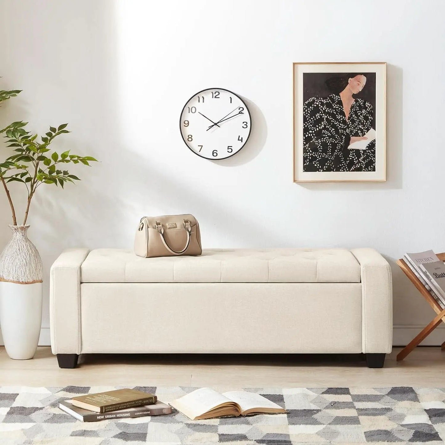 48 Inch Storage Unit Ottoman Bench Upholstered Beige from PriceLows™