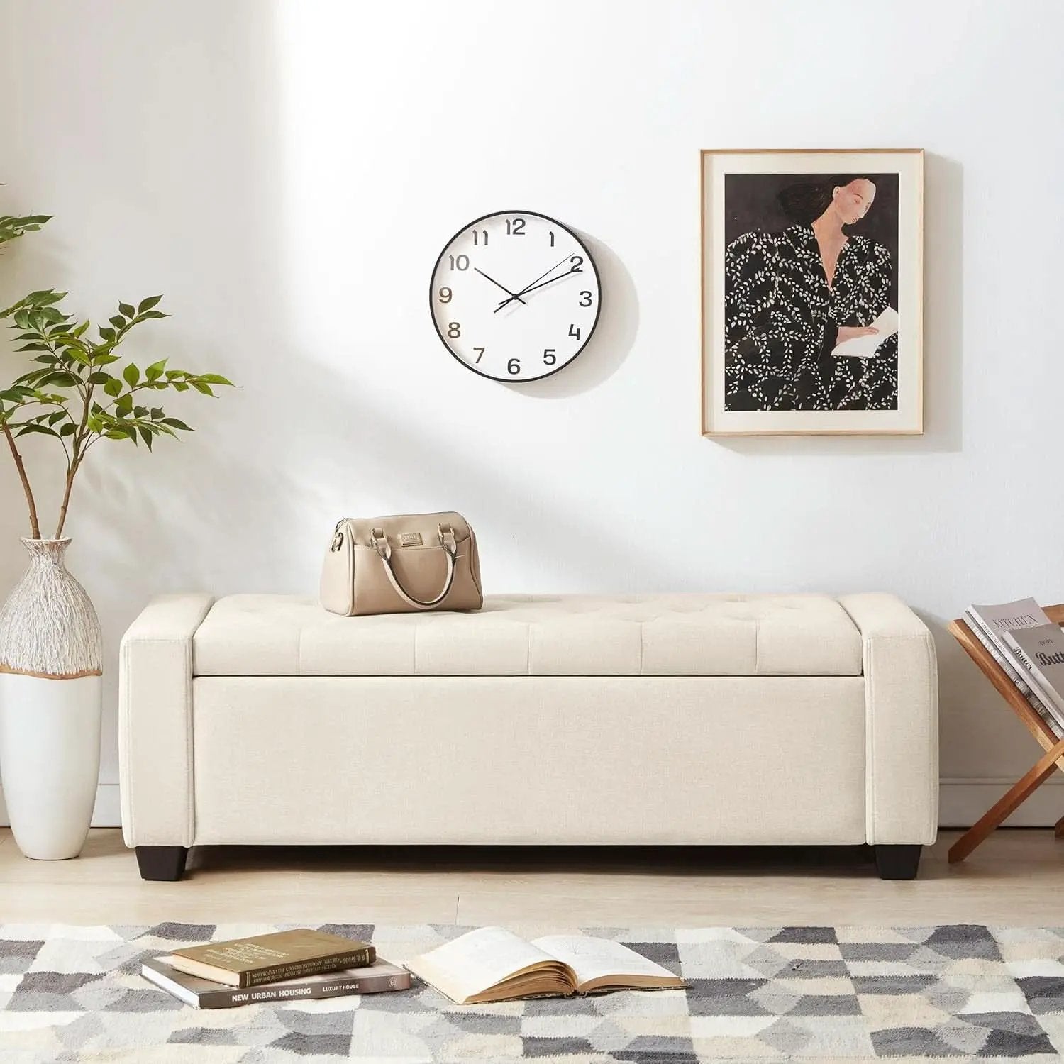 48 Inch Storage Unit Ottoman Bench Upholstered Beige from PriceLows™